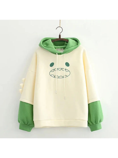 maoxiangshop Women Hooded Sweatshirt Casual Loose Long Sleeve Cartoon Embroidery Hoodies Female Winter Fleece Thick Pullover