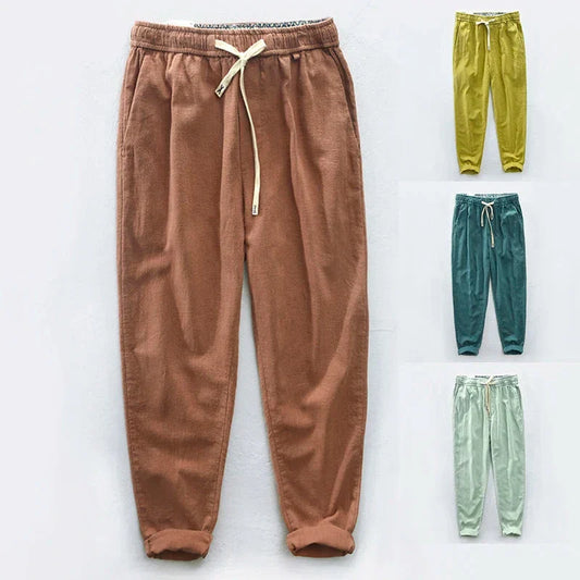maoxiangshop 7 Colors Men's Cotton Linen Pants Male Spring Summer Casual Solid Color Thin Linen Cargo Trousers Streetwear M-XXXL