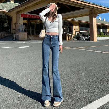 Women Spring Outfits Flare Jeans High Waist Flt Skinny Jean Femee Pants Hot Elastic Fashion Korean Y2K Denim Pant Trousers 4 Color