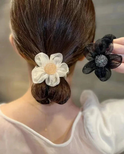 maoxiangshop New Mesh Flower Hair Ring Shine Hair Tie Korean Temperament Elastic Hair Band Hair Rope For Women Hair Accessories