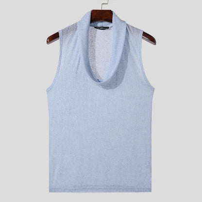 maoxiangshop Tops 2024 Korean Style Men's Pile Up Collar Knitted Solid Color Vests Casual Streetwear Thin Sleeveless Tank Tops S-5XL