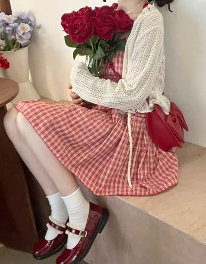 maoxiangshop Japanese Kawaii Lolita Dress Women Sweet Red Plaid Party Mini Dress Female Korean Fashion Loose Y2k Princess Dress New In Autumn