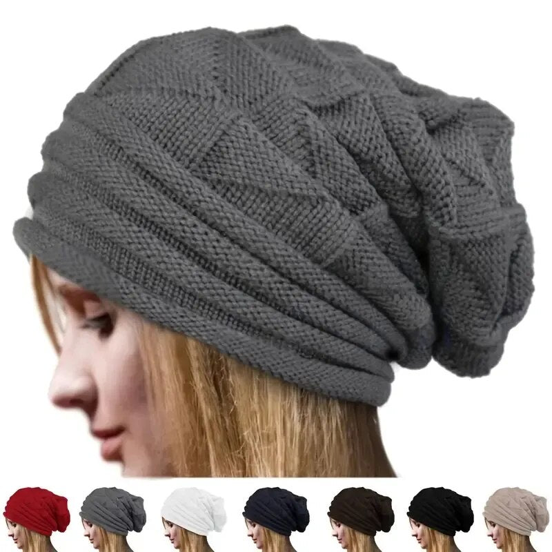 maoxiangshop Winter Knitted Beanies Hat for Women Baggy Slouchy Solid Wool Cap Fashion Outdoor Warm Bonnet Hoods Female Snow Ski Warmer Gorra