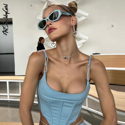 maoxiangshopCorset Tops Women Summer Sleeveless Tank Top Backless Summer Solid Skinny Off Shoulder Tanks Camis Y2k Crop Top Corset for Women