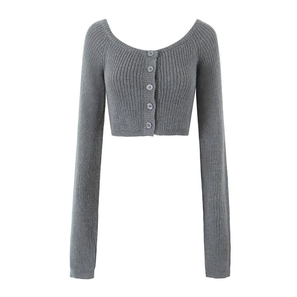 maoxiangshop -  Korean fashion pink cardigans for woman sexy cropped sweaters for women Winter clothes long sleeve top korean knitted