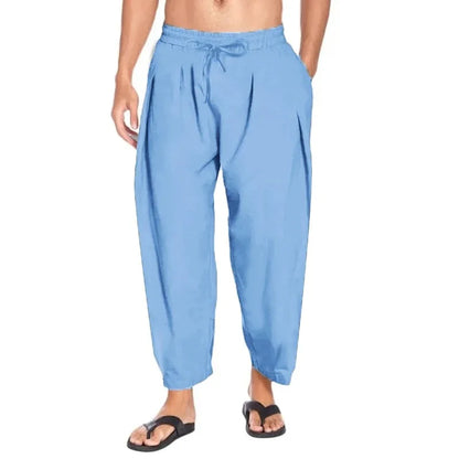 maoxiangshop Summer Mens Harem Pants Men Linen Lightweight Streetwear Solid Color Cotton Trousers Beach Track Pants Breathable Pants for Men