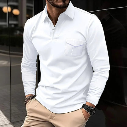 maoxiangshop Autumn And Winter New Sports Polo Shirt Men's Long-sleeved Casual Lapel Polo Shirt Solid Color Pocket T-shirt