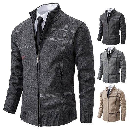 maoxiangshop New Spring and Autumn Cardigan Men's Knitwear Trend Stand-up Shirt Casual Coat Men's Wear
