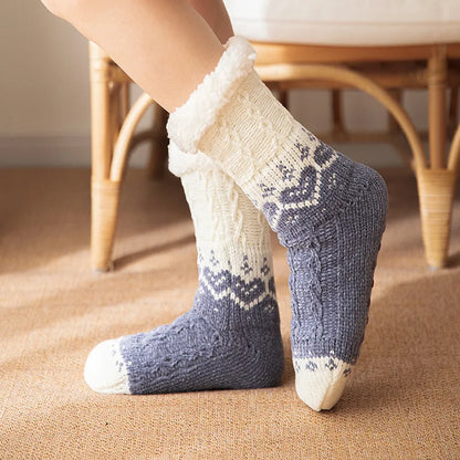 maoxiangshop Thickened Winter Woven Thermal Cashmere Socks Floor Socks Women's Carpet Home Plus Socks Velvet Sleep Socks Slippers Leg Cover