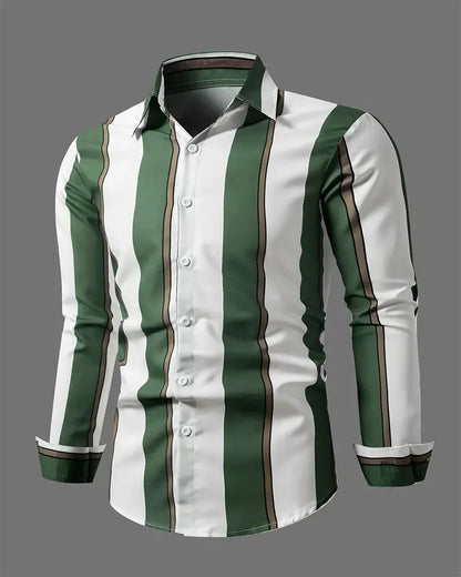 maoxiangshop Men's Fashion Loose Striped Pattern Shirt, Casual Breathable Lapel Button Long Sleeve Shirt Top Comfortable Soft Fabric 6XL