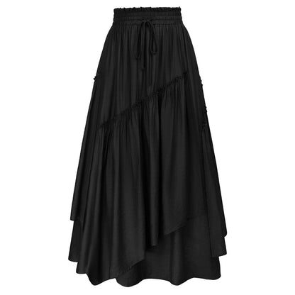 maoxiangshop Women Renaissance Long Skirts Women Overlay Decorated Drawstring Waist Swing Skirt Victorian Renaissance Maxi Skirt A30