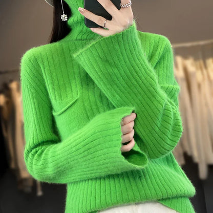 maoxiangshop Pure Mink Cashmere Sweater Women,High Pile Neck Knit Jumper,Wide Strip Large Size Long Sleeves,Autumn,Hot Sale