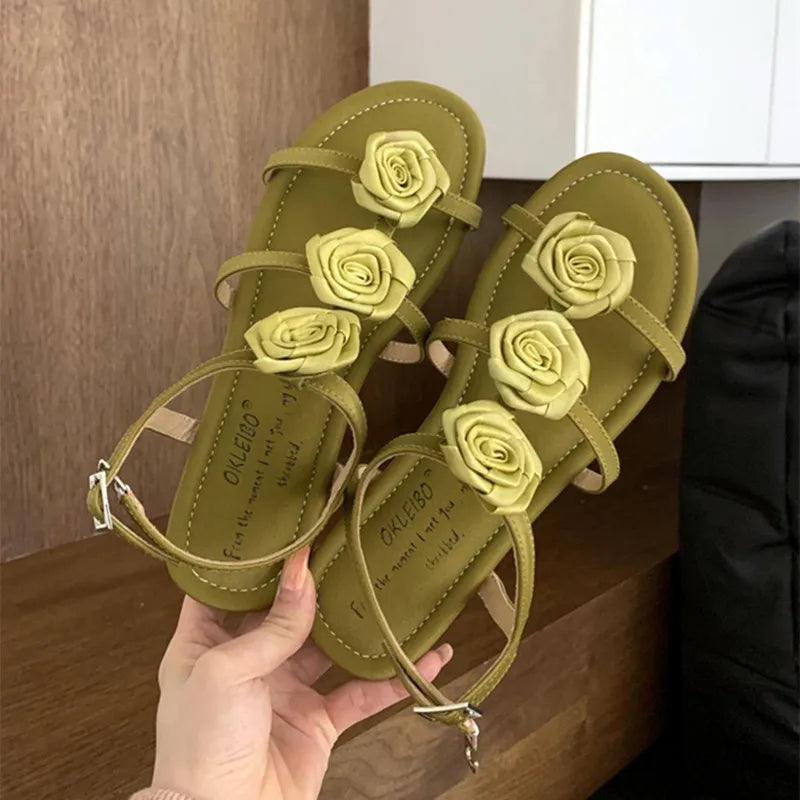 maoxiangshop  -  2024 Summer New Open Toe Sandals Women Roman Style Cute Flat Sandals for Women Chunky Low Heel Wedge Design Elegant Dress Shoes