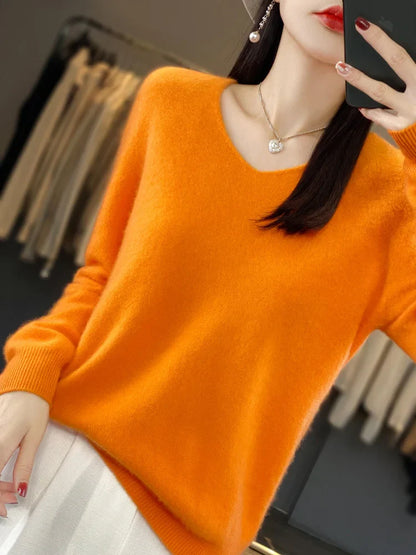 maoxiangshop Pure Wool V-Neck Sweater Women's Short Autumn And Winter All Loose And Thin Pullover Sweater Base Shirt Solid Color Authentic