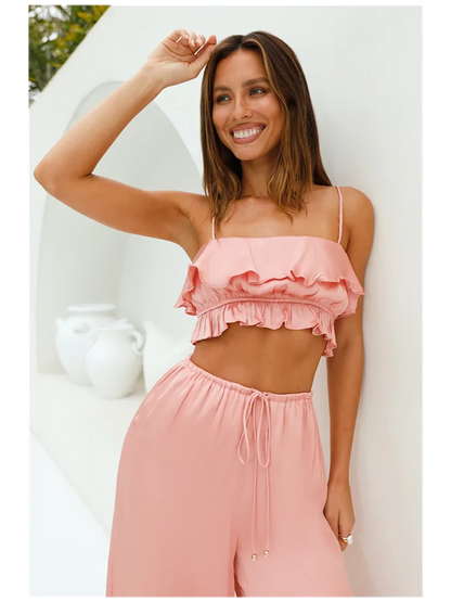 maoxiangshop  -  Spring Summer Women's 2024 New Elegant Satin Feeling Loose Trousers Cute Lady Fashion Drawstring Waist Straight Pink Long Pants