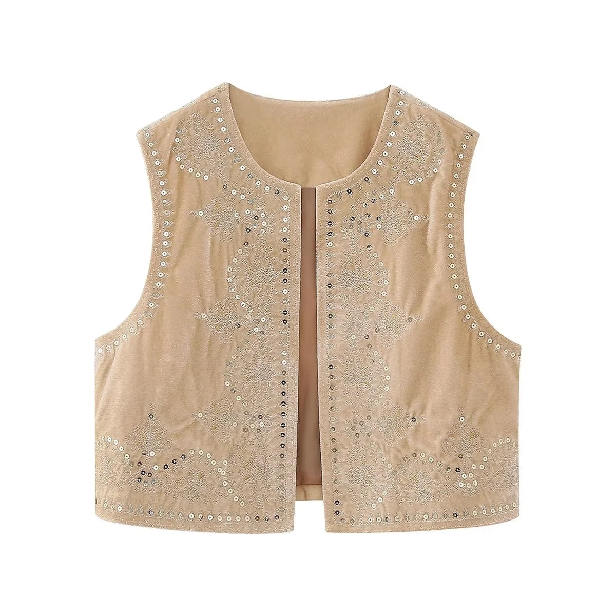 maoxiangshopWomen Fashion Y2k Vintage Floral Embroidery Vest Top V Neck Loose Casual Summer Woman Short Cardigan Waistcoat Chic Tops
