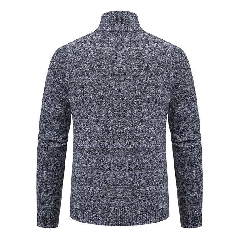 maoxiangshop New Winter Thick Warm Cardgian Men Smart Casual Knitted Sweatercoat Jackets Mens Slim Solid Color Stand Collar Knitting Cardigan