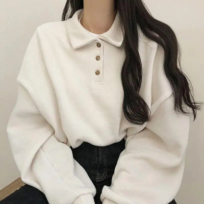 maoxiangshop Spring Summer Autumn Korean Casual Polo T-Shirt Female Pullover Fashion Women Blouse Simple Preppy Style Student Loose Soft