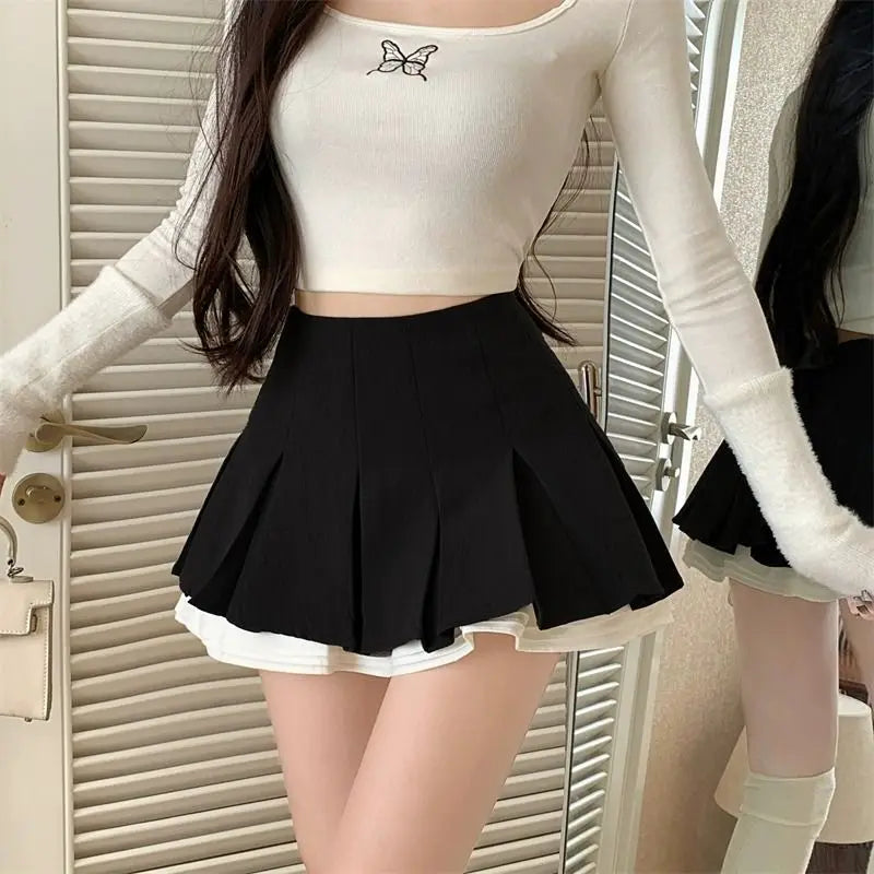 Y2K Black Mini Skirt Women Kawaii High Waist Ruffles Pleated Skirts Summer Harajuku Korean Fashion Grey Tennis Faldas New