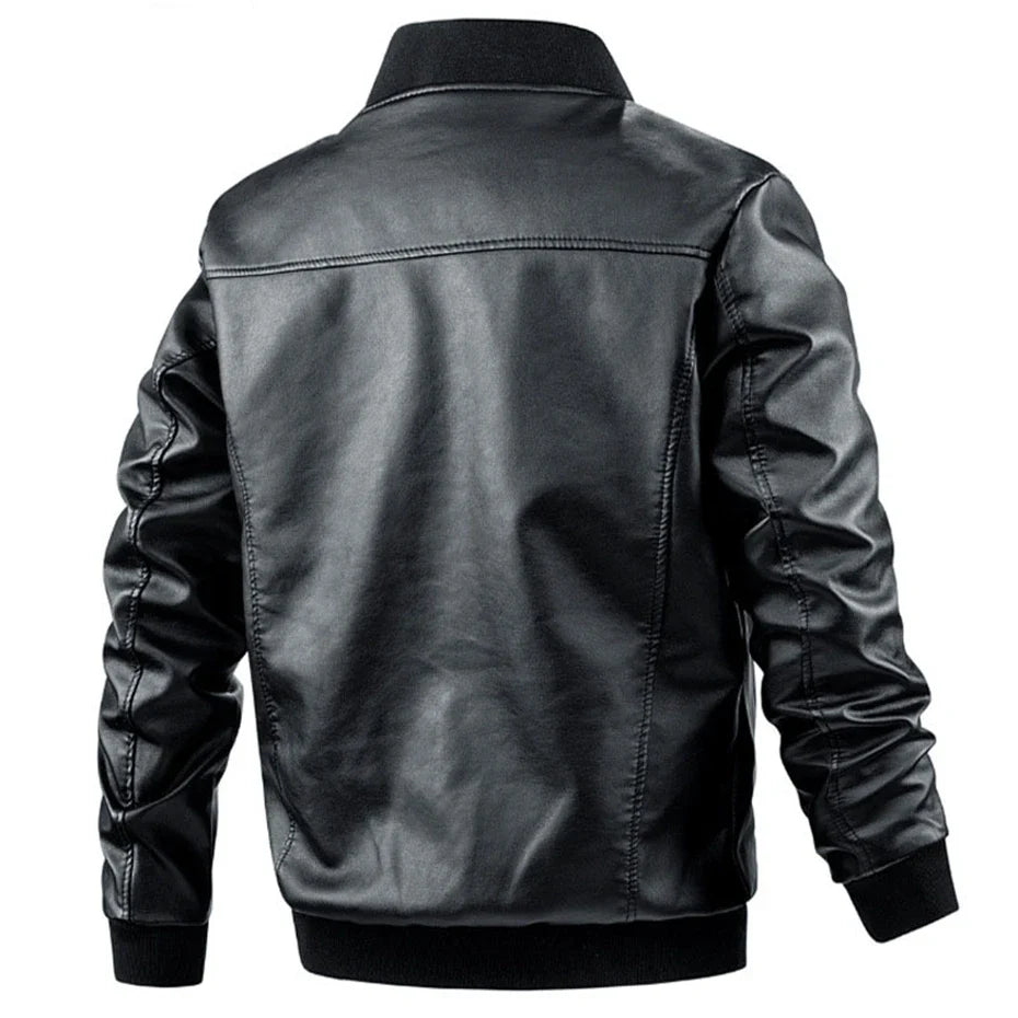 maoxiangshop Plus Size 6XL 7XL PU Jacket Men Leather Coat Casual Motorcycle Biker Coat Solid Color Leather Jackets Male Big Size 6XL 7XL
