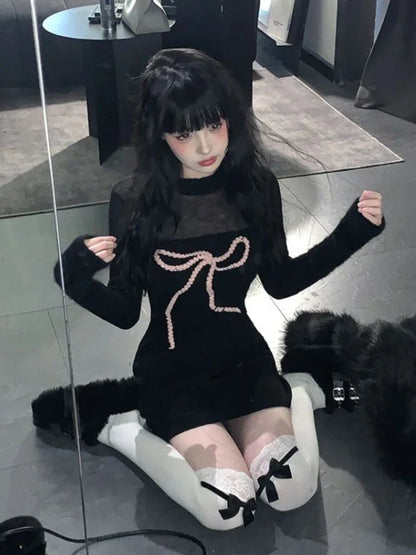 Spring Black Y2k Short Party Dress Women Slim Bodycon Sexy Mini Dress Chic Elegant One Piece Dress Korean Fashion Design