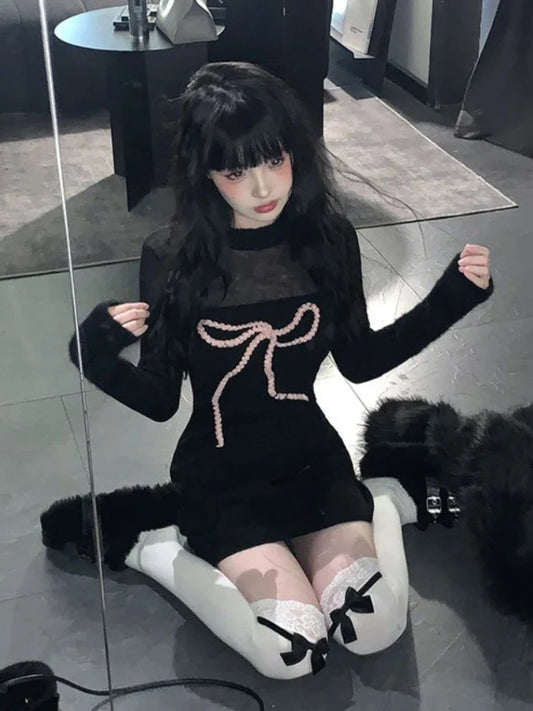 Spring Black Y2k Short Party Dress Women Slim Bodycon Sexy Mini Dress Chic Elegant One Piece Dress Korean Fashion Design