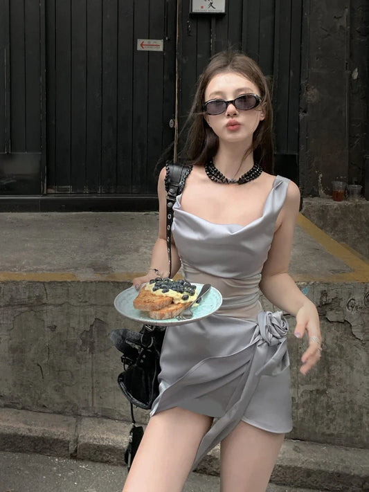 Summer French Elegant Y2k Mini Dress Woman Sexy Sleeveless Short Party Dress Casual One Piece Dress Korean Fashion Chic