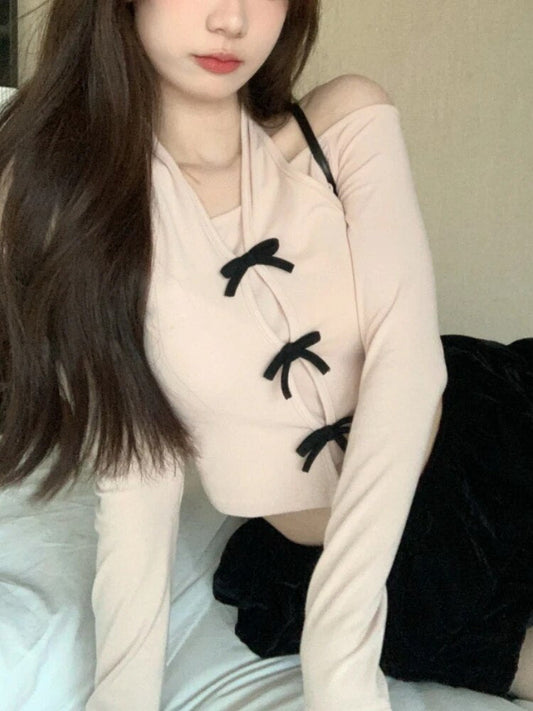 maoxiangshopSweet Elegant Kawaii Blouse Casual Outwear Long Sleeve Shirt Women Slim Evening Party Y2k Crop Top Korean Fashion Summer 2023