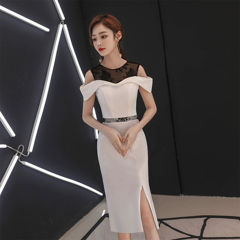 White evening dress women's  new banquet noble temperament fishtail dress long celebrity dress aura queen