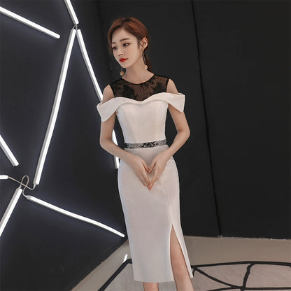 White evening dress women's  new banquet noble temperament fishtail dress long celebrity dress aura queen