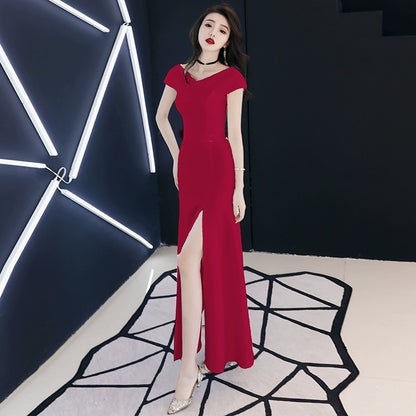 White evening dress dress women's  new high-end temperament banquet aura queen elegant celebrity dress long