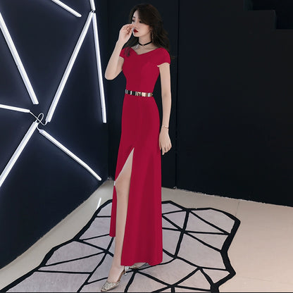 White evening dress dress women's  new high-end temperament banquet aura queen elegant celebrity dress long