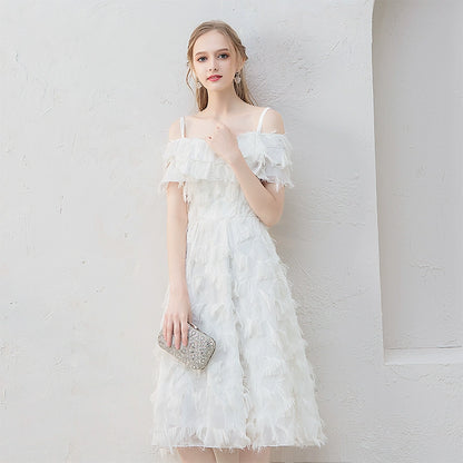 White evening dress dress women can usually wear fairy host Mori small dress dress Hepburn style dating