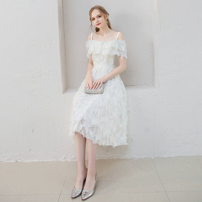 White evening dress dress women can usually wear fairy host Mori small dress dress Hepburn style dating