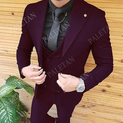 maoxiangshop Mens Wedding Suits Groom Wear Tuxedos Prom Dresses Best Man Suit Party Suit Business Suit Three Pieces Suit( Jacket+Pants+Vest)