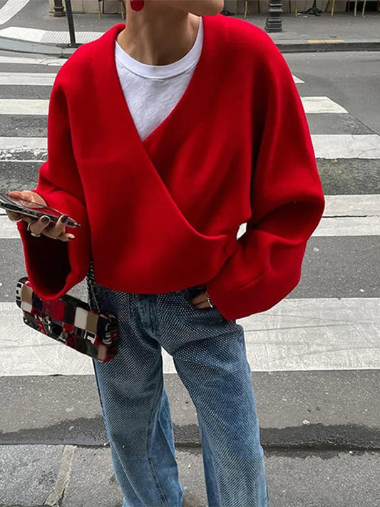Vintage Knitted Woolen Jackets Women Casual V-neck Long Sleeve Female Short Coats Autumn Winter Fashion New Lady Outwears