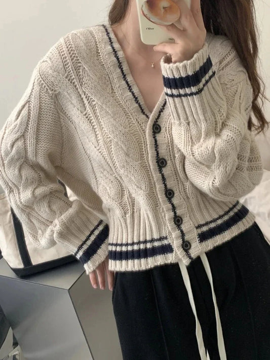 Vintage Streetwear Patchwork Knitted Cardigan American Retro Y2k Graphic Embroidery Single Breasted Sweater Autumn