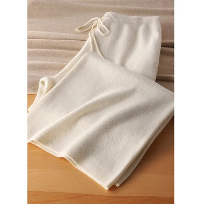 maoxiangshopWhite Woolen Knitted Trousers Wide-Leg Pants Wool Pants Autumn Women's Autumn and Winter Spring and Autumn Straight Casual
