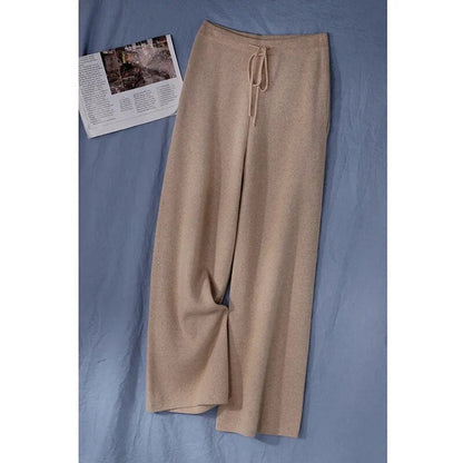maoxiangshopWhite Woolen Knitted Trousers Wide-Leg Pants Wool Pants Autumn Women's Autumn and Winter Spring and Autumn Straight Casual