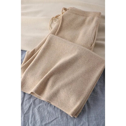 maoxiangshopWhite Woolen Knitted Trousers Wide-Leg Pants Wool Pants Autumn Women's Autumn and Winter Spring and Autumn Straight Casual