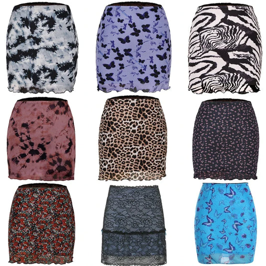 Y2K Vintage Mini Skirts Women Korean Style Ruffle Hem High Waist Straight Short Skirt Bodycon E-girl Aesthetic Summer Streetwear