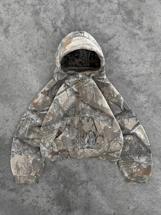 maoxiangshop Y2k Aesthetic Streetwear Hoodies Women American Retro Camo Print Grunge Punk Hip Hop Zipper Hooded Sweatshirt Chic