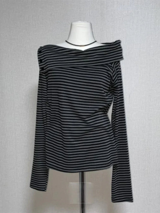 maoxiangshop Y2k Vintage Streetwear Hoodies Women Korean Style Hit Color Striped Fashion Strapless Buttons Loose Tops Autumn