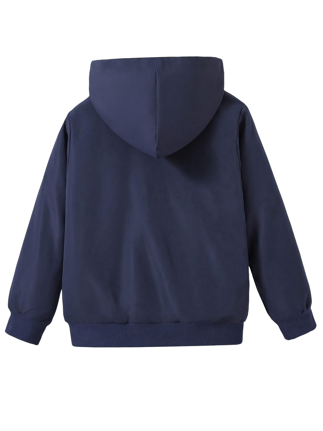 Boys Casual Label Patched Fleece Lined Zip Up Hooded Jacket, Boys Clothes For Fall Winter