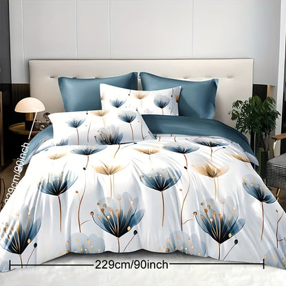 3-Piece Botanical Bliss Duvet Cover Set - Soft, Breathable, Machine Washable, Quick-Drying, Blue Floral Pattern, 1 Duvet Cover and 2 Pillowcases (No Core) for a Refreshing Bedroom Decor