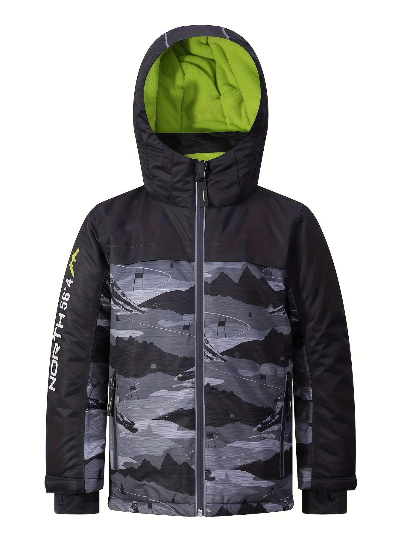 Boys' Waterproof Ski Jacket - Warm Fleece-Lined, Windproof & Snowproof with Hooded Stand Collar for Winter Outdoor Sports