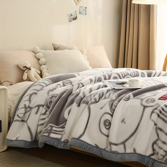 Soft Fleece Blanket with Cute Cartoon Design - Perfect for All Seasons - Machine Washable - Contemporary Style - Made of Polyester