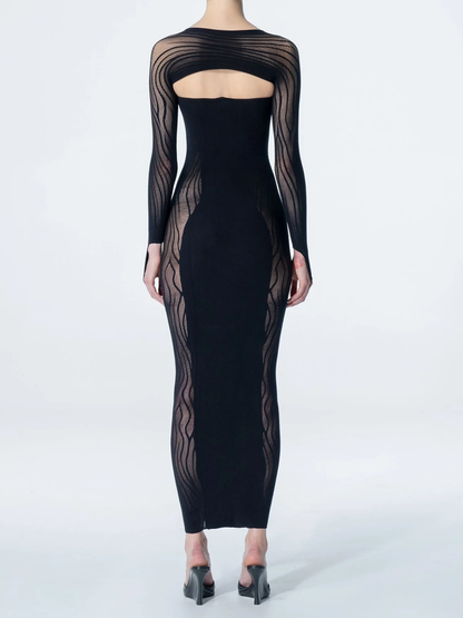 mesh Strapless Plain Long Sleeve Maxi Dress