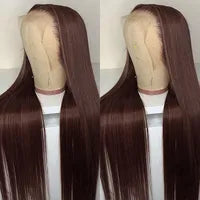 Brazilian Straight Lace Front Wig Pre Plucked Bleached Knots 36 Inch 150% Burgundy Red/Blonde/Pink/Blue/Brown/Purple/Ginger Orange Black Synthetic Wigs For Black Women