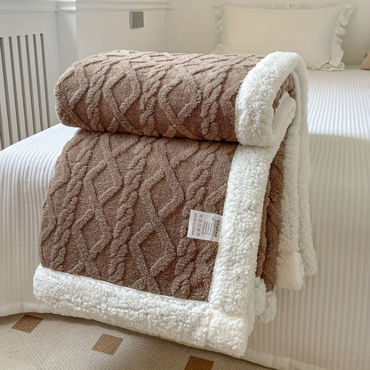 1pc Double-Sided Fleece Bed Blanket, Autumn And Winter Thickened Sofa Blanket, Air Conditioning Blanket, Suitable For All Seasons